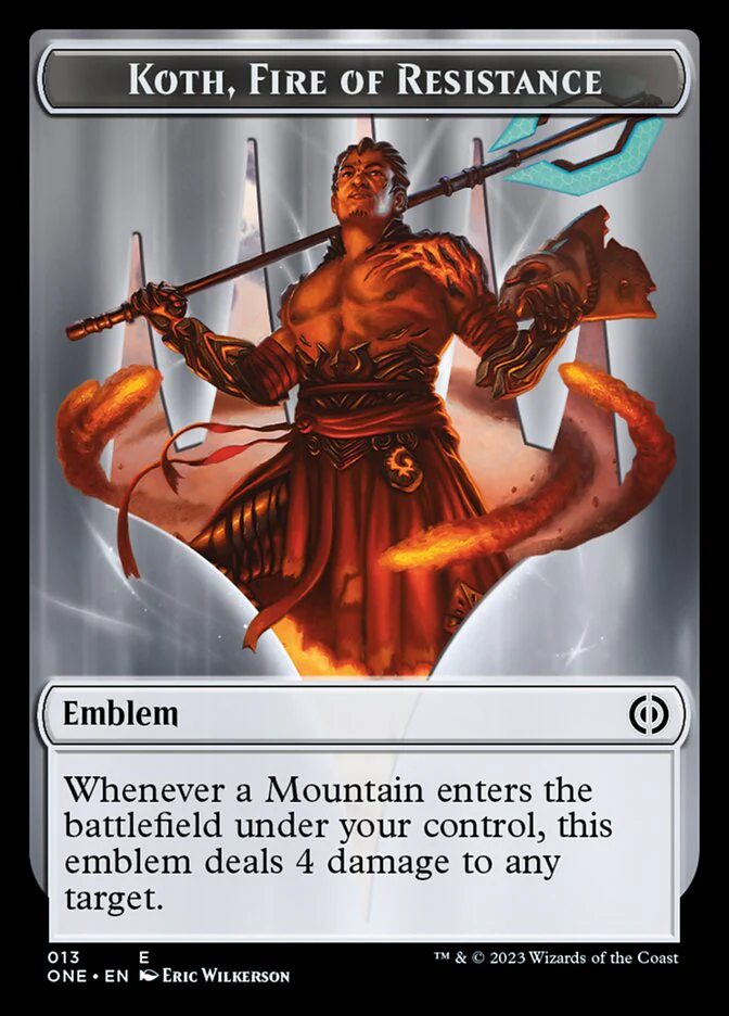 Phyrexian Mite (011) // Koth, Fire of Resistance Emblem Double-Sided Token [Phyrexia: All Will Be One Tokens] - Image 4